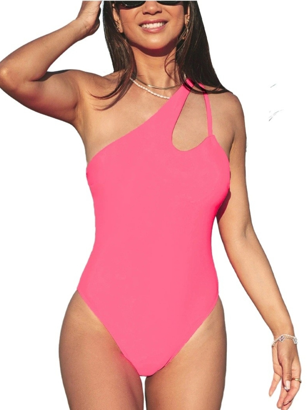 Cupshe Neon Pink One-Shoulder Cutout Women’s One-Piece Swimsuit